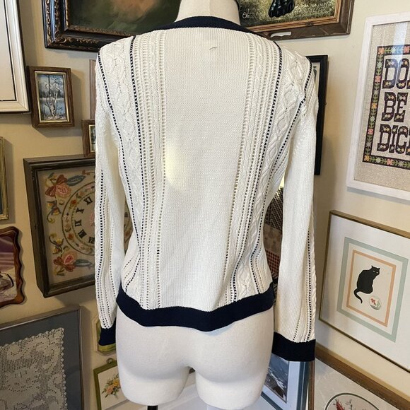 Talbots Petites Womens Black & White Cotton Button Front Cardigan Sweater Size L - Picture 4 of 6